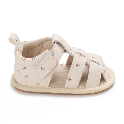 Baby Girl Floral PU Leather Sandals – Anti-Slip First Walker