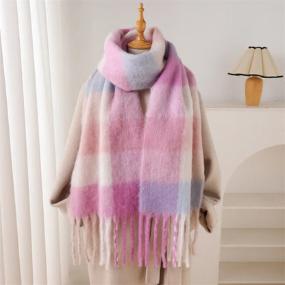Women's Thick Winter Scarf – Colorblock Cashmere Shawl Wrap