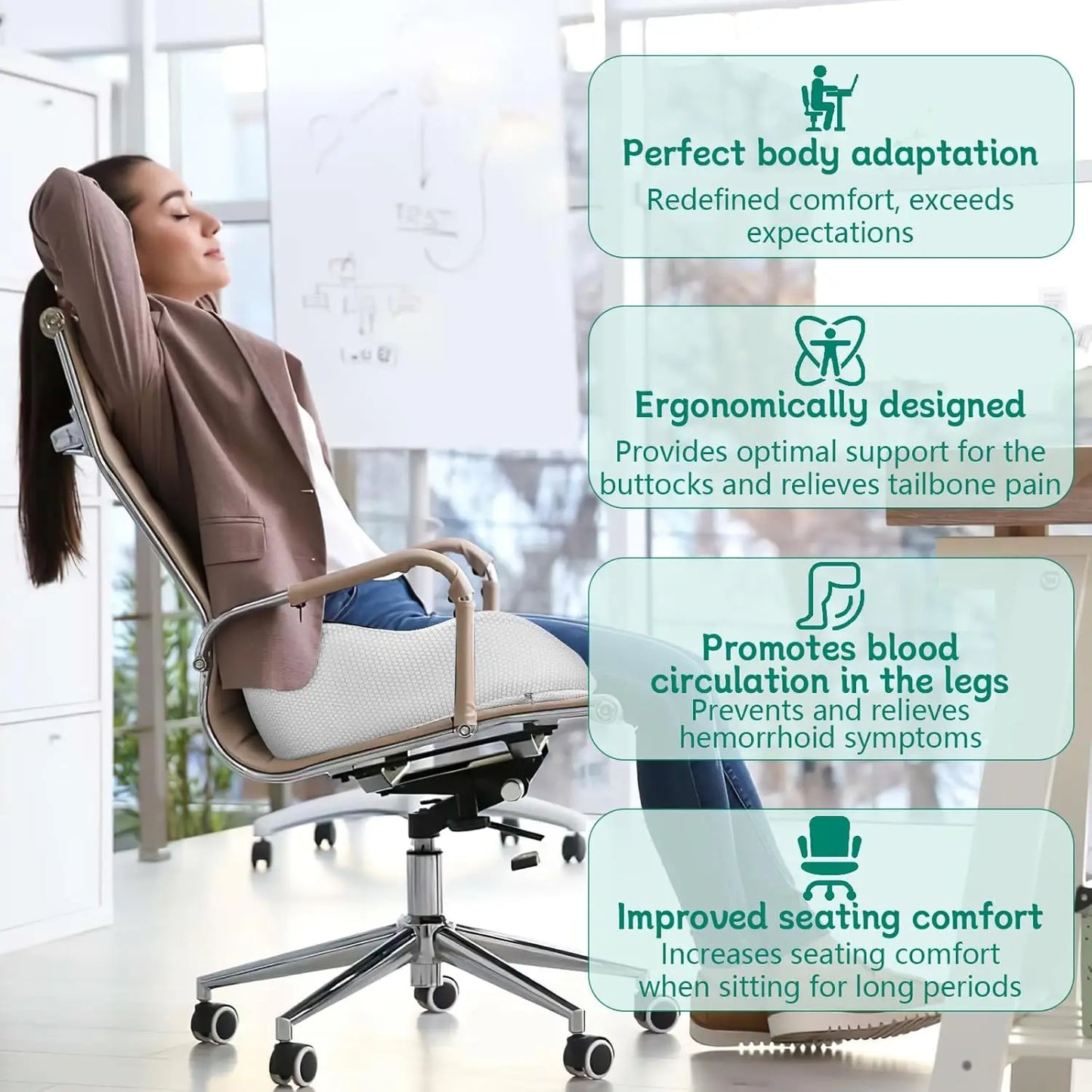 Orthopedic Memory Foam Coccyx Cushion for Office Chair