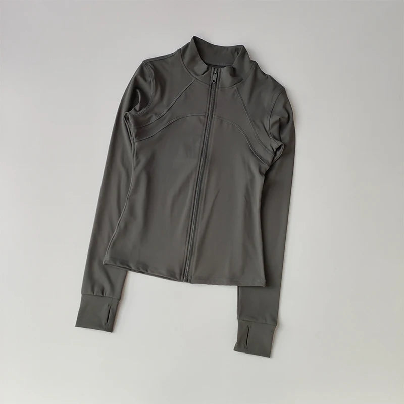 Women's Zip-Up Athletic Jacket – Stand Collar Long Sleeve Fitness Top