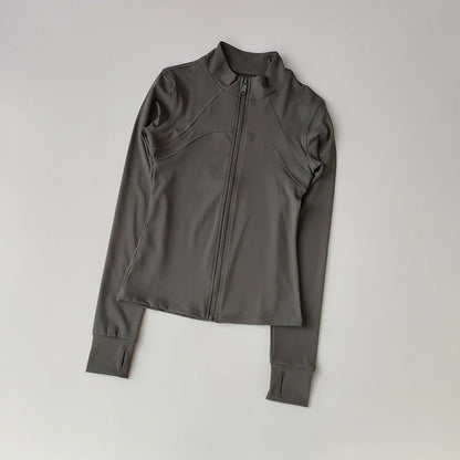 Women's Zip-Up Athletic Jacket – Stand Collar Long Sleeve Fitness Top