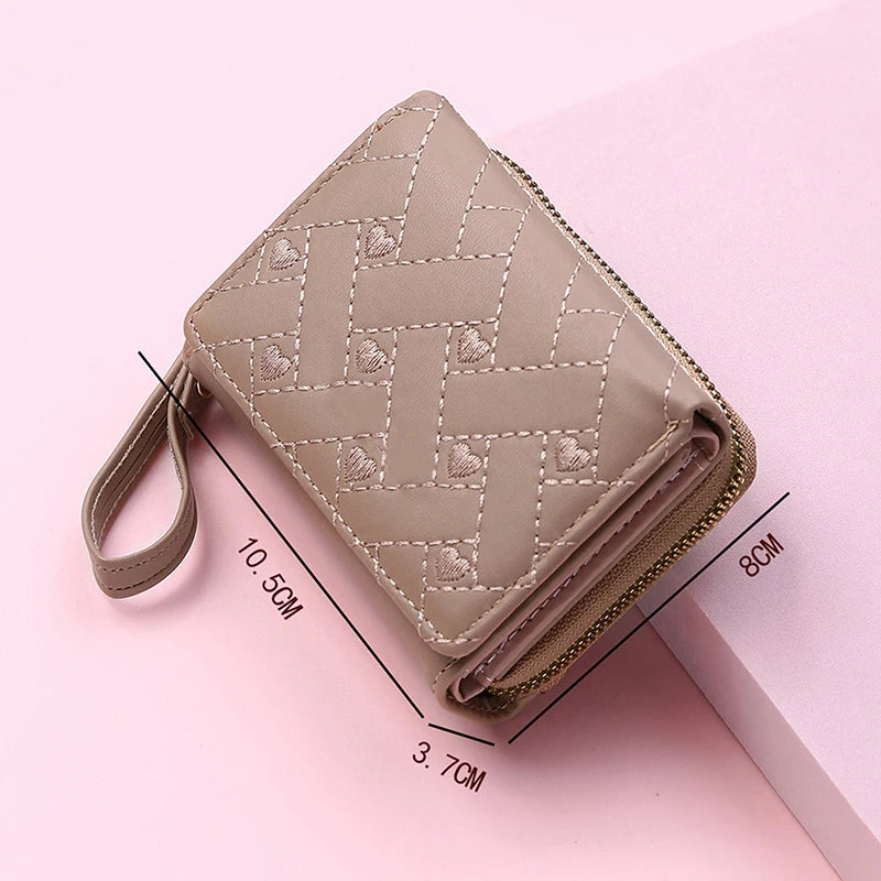 Women's Trifold Wallet – PU Leather Embroidered Short Card Purse