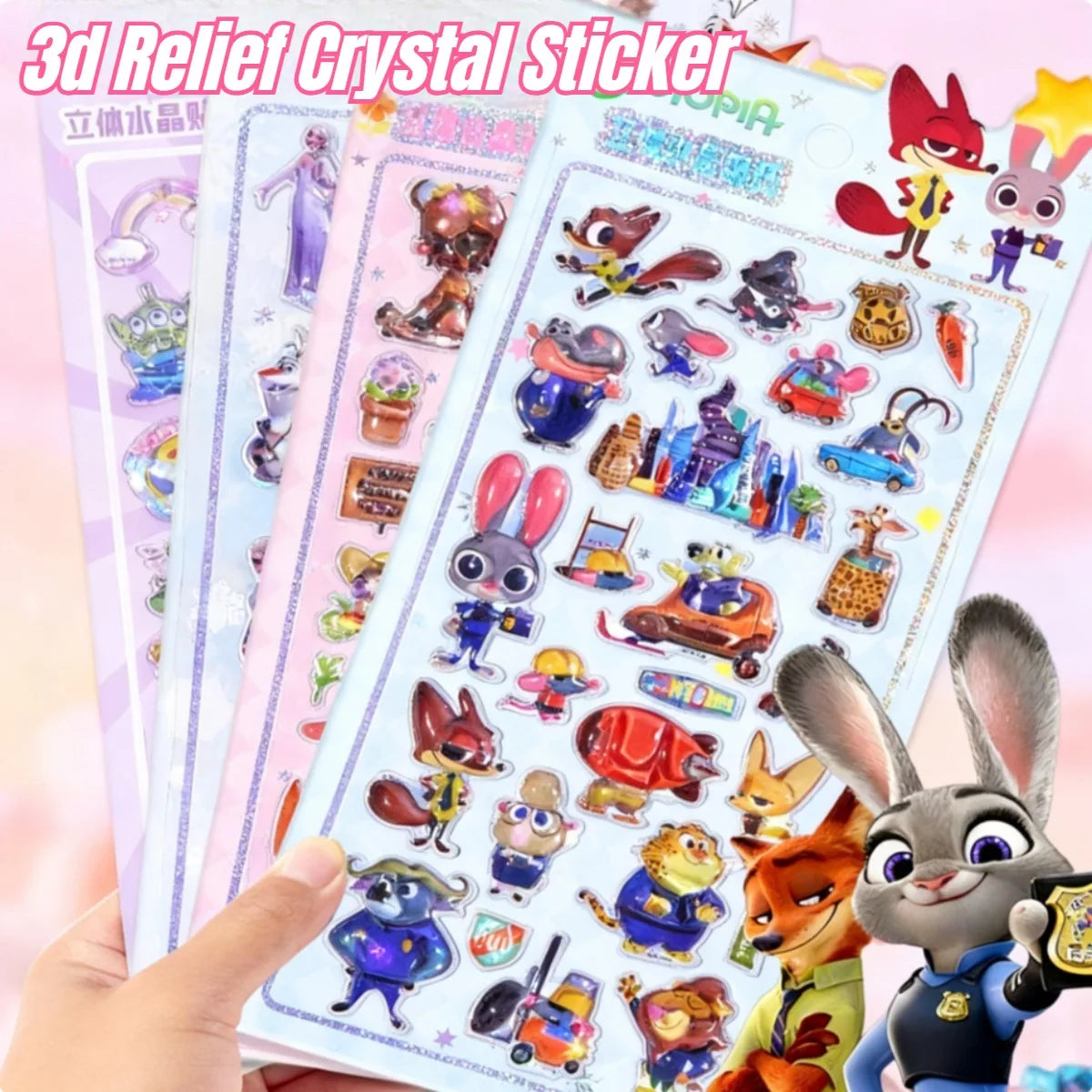 3D Crystal Relief Sticker Sheet – Cute Cartoon Disney Characters