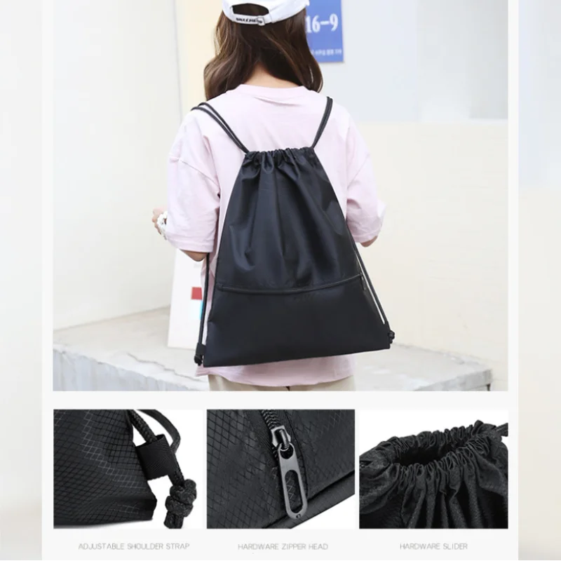 Drawstring Backpack – Lightweight Sports Gym Bag with Zipper Pocket