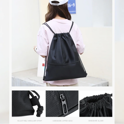 Drawstring Backpack – Lightweight Sports Gym Bag with Zipper Pocket