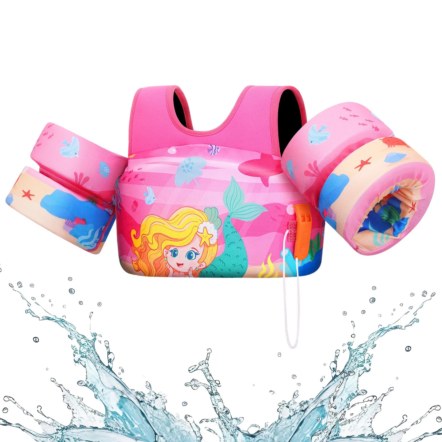Kids Swim Life Vest with Foam Arm Floats & Safety Whistle – 20–70 lbs