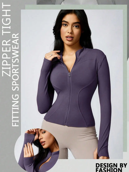 Women's Zip-Up Turtleneck Sports Jacket – Slim-Fit Activewear Top