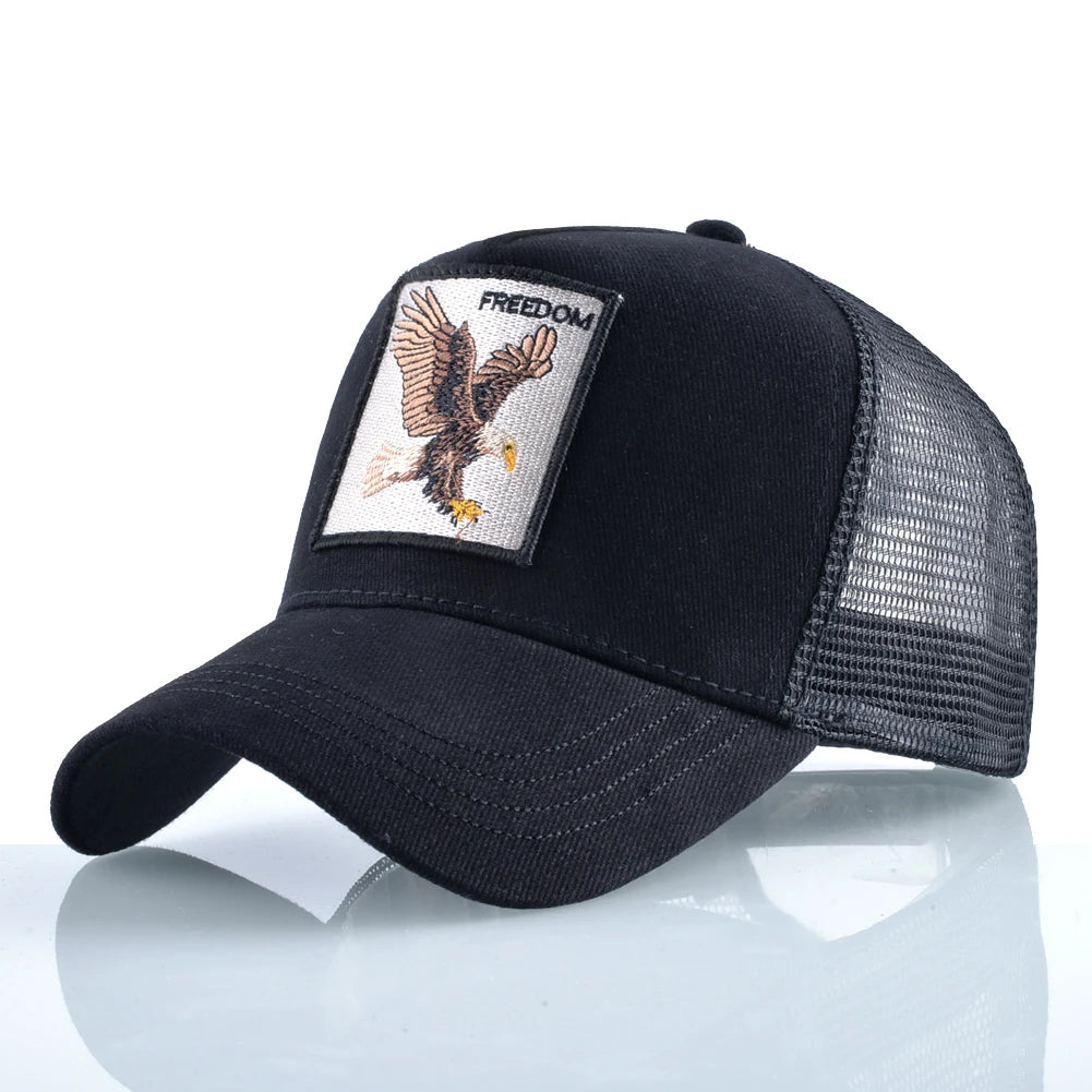 Unisex Embroidered Animal Patch Trucker Snapback Cap