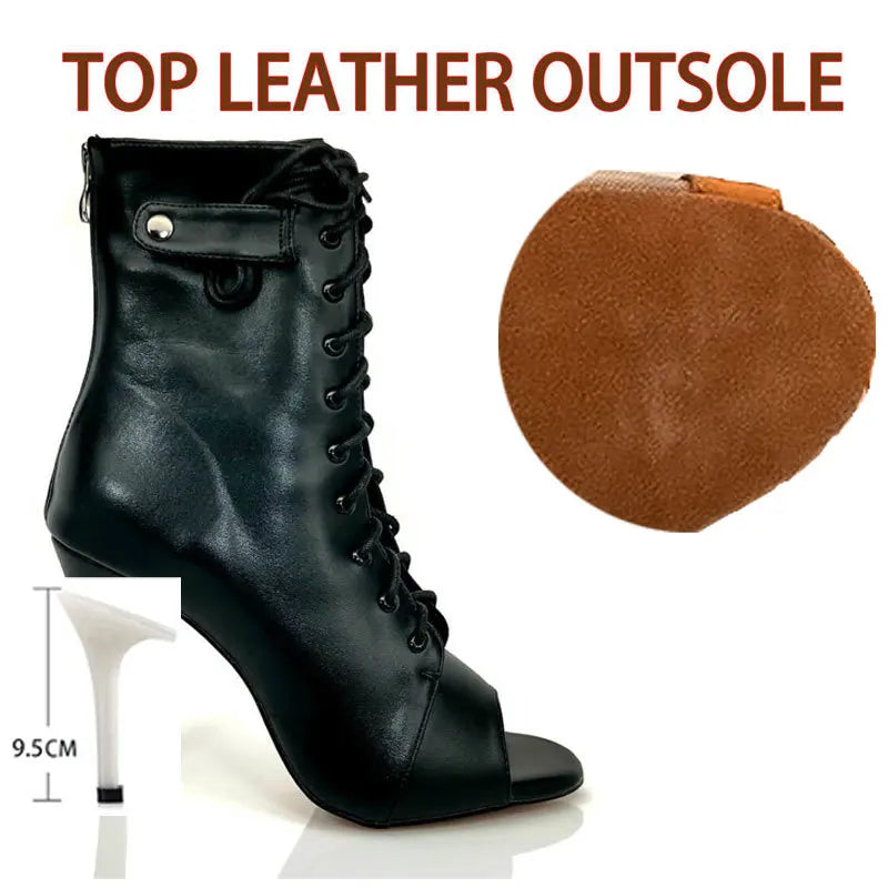 Women's Latin Dance Boots – Stiletto Heel Lace-Up Ballroom Dance Shoes