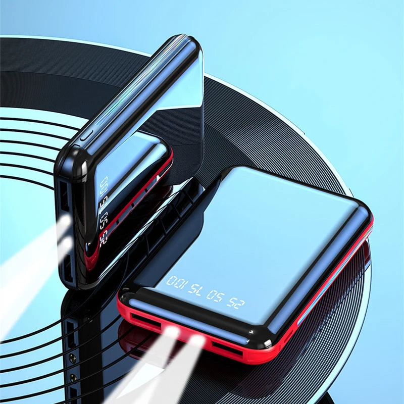 Mini Power Bank with Mirror Screen & LED Display – 10000mAh / 20000mAh Portable Charger
