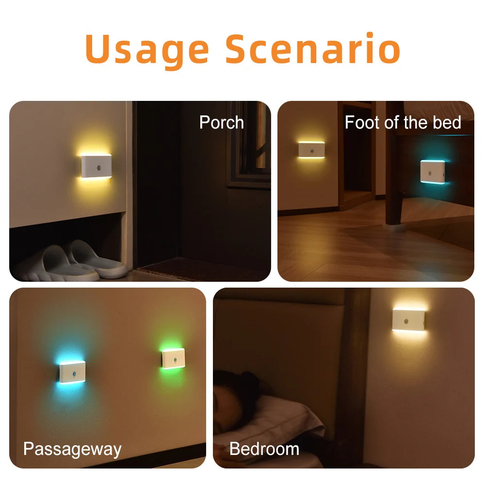 Motion Sensor LED Night Light – USB Rechargeable, Color-Changing