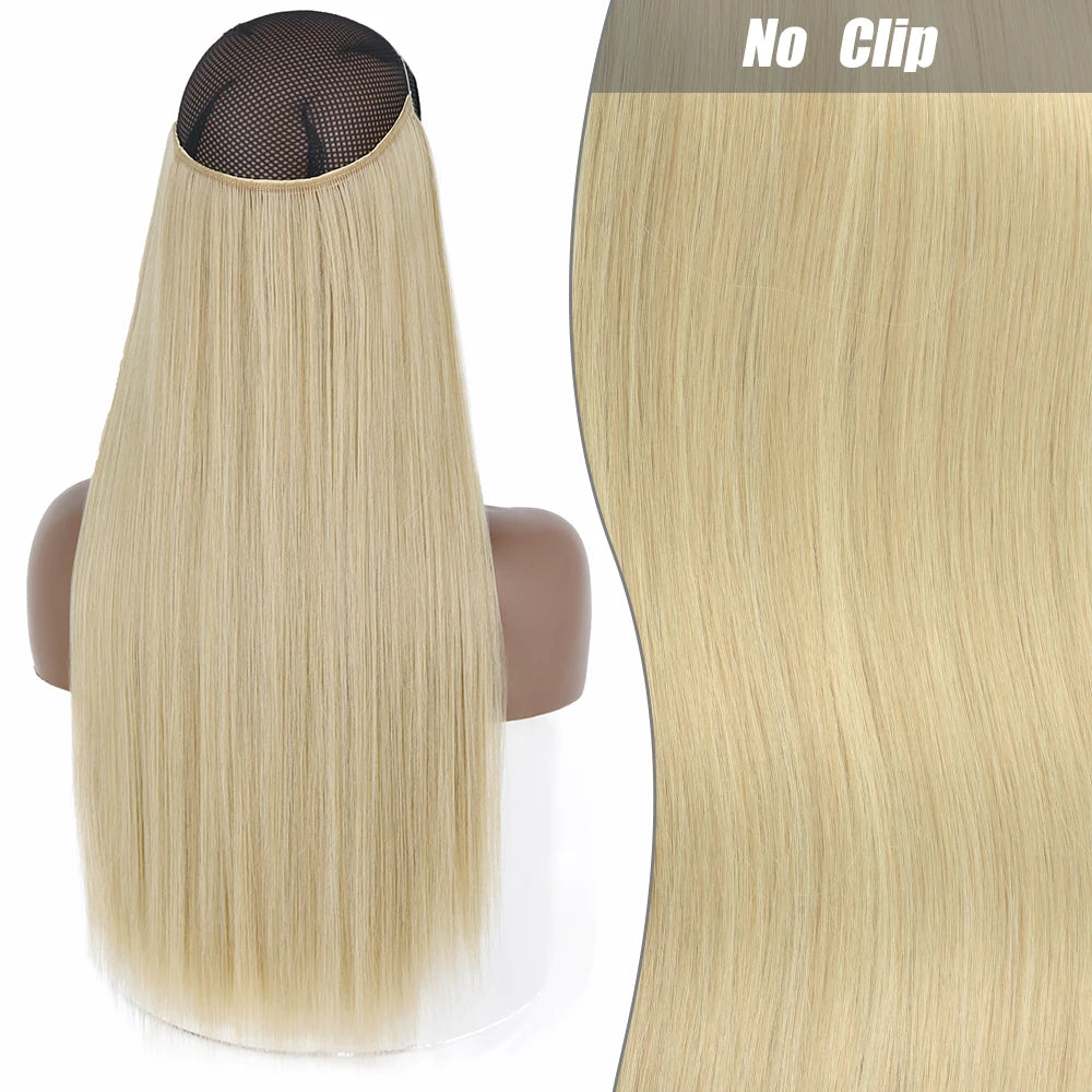 No-Clip Halo Hair Extensions – Long Wavy Synthetic Hairpiece
