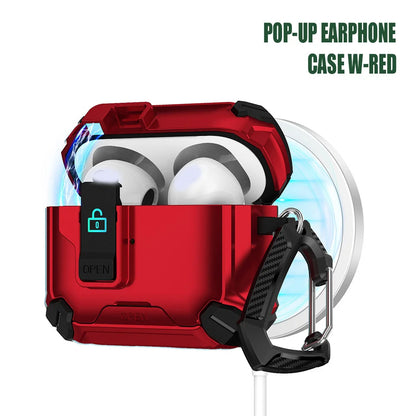Magnetic Pop-Top AirPods Case – Rugged Shockproof Cover with Carabiner