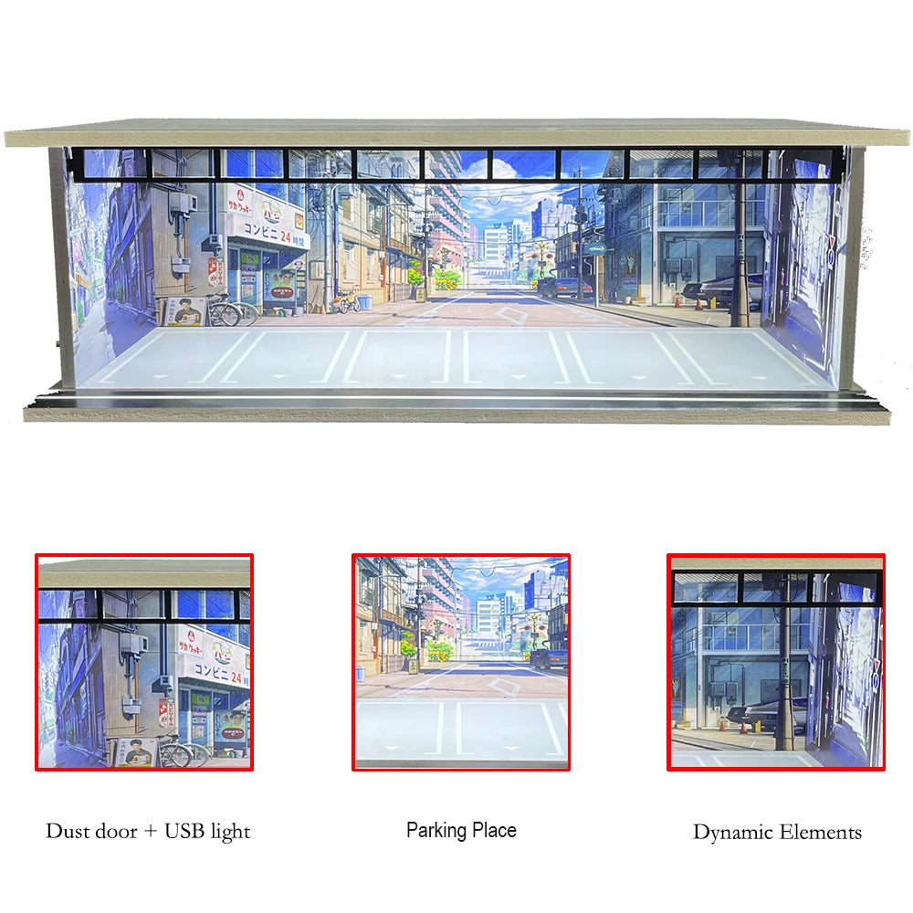 1/64 Scale Garage Diorama Display Case with USB LED Lights