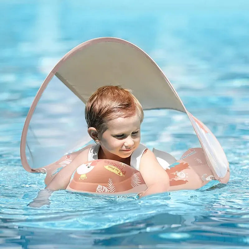 Inflatable Baby Swim Float Ring with Sun Canopy & Toy Beads