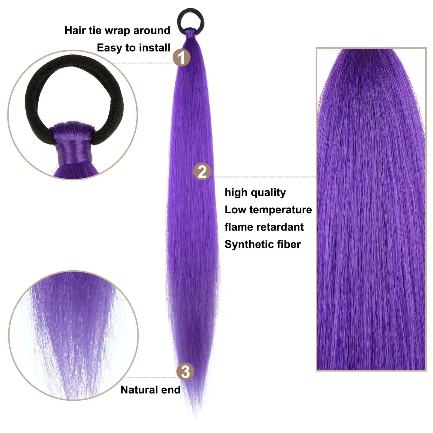 Synthetic Ponytail Extension – Long Straight Wrap-Around Hairpiece (2 Pcs)