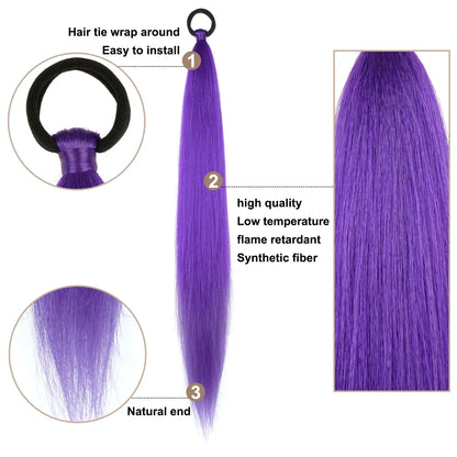 Synthetic Ponytail Extension – Long Straight Wrap-Around Hairpiece (2 Pcs)