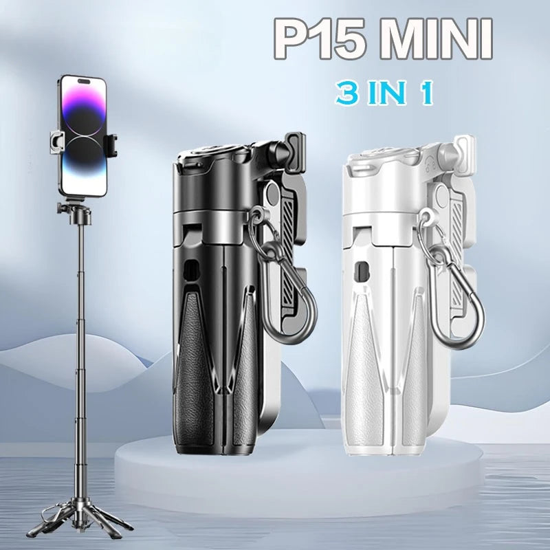 Mini Selfie Stick Tripod with One-Touch Remote & Carabiner Clip