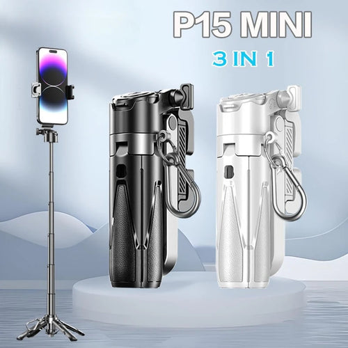 Mini Selfie Stick Tripod with One-Touch Remote & Carabiner Clip