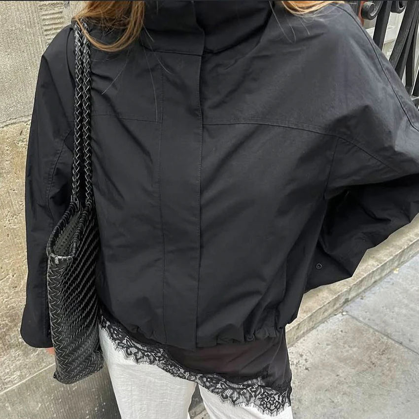 Women's Turtleneck Zip-Up Jacket – Oversized Casual Outerwear Coat