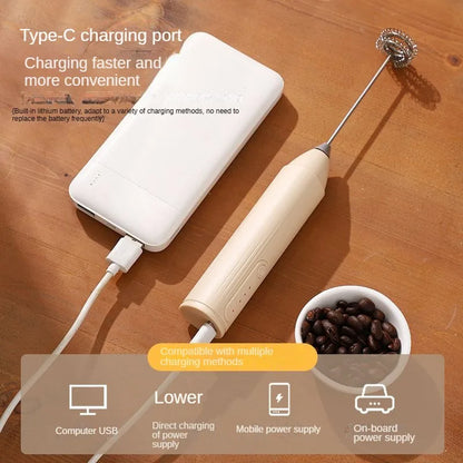 Electric Milk Frother Handheld USB Rechargeable 3-Speed Whisk Mixer