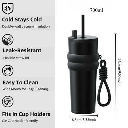 Stainless Steel Travel Thermos with Straw Lid – 700ml (23oz)