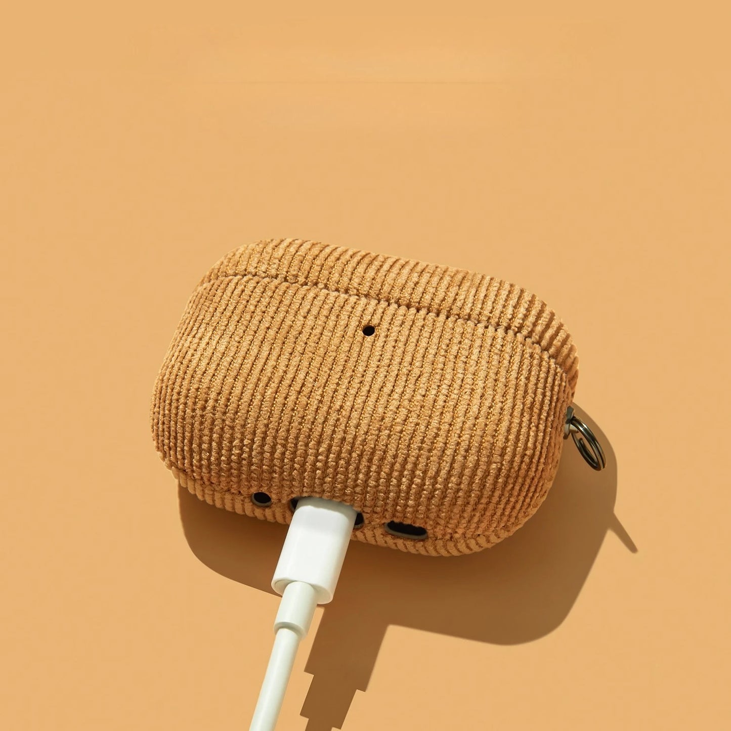 Corduroy AirPods Case with Carabiner Clip – Anti-Scratch Fabric Cover