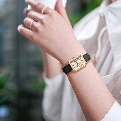 Women's Square Dial Quartz Watch with Leather Strap