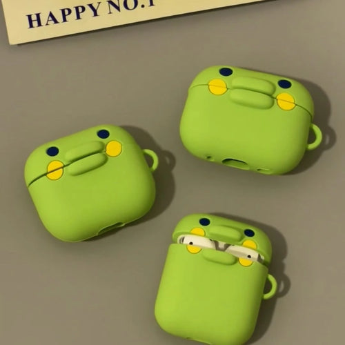 Cute Frog AirPods Case Silicone with Carabiner Clip