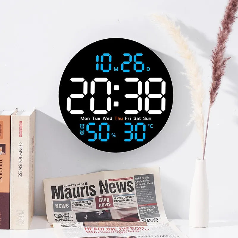 10-Inch Remote Control LED Digital Wall Clock with Temperature & Humidity