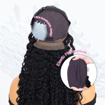 Deep Water Wave Human Hair Lace Front Wig 13x4 HD Lace 18-42 Inch Natural Black