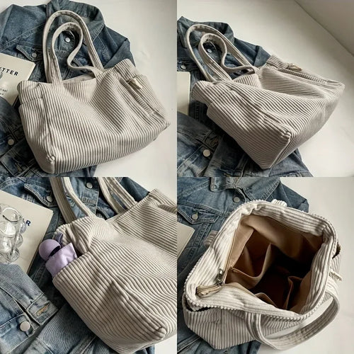 Corduroy Tote Bag – Large Capacity Casual Shoulder Handbag