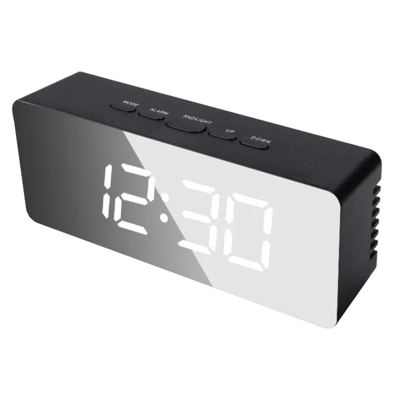 LED Mirror Alarm Clock with Temperature Display for Bedroom & Office