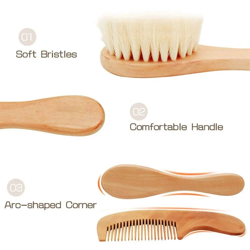 Baby Hair Brush & Wooden Comb Set – Newborn Grooming Kit