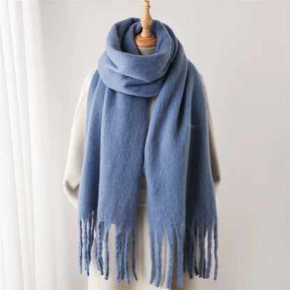 Thick Cashmere Winter Scarf for Women – Solid Blanket Wrap with Tassel