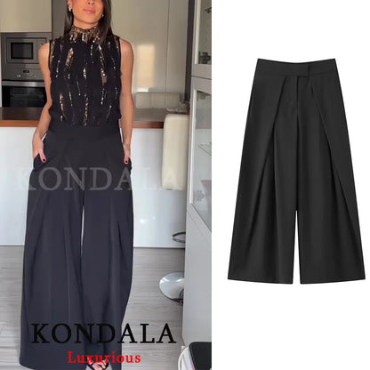 Wide Leg Pants for Women – High Waist Pleated Trousers with Pockets