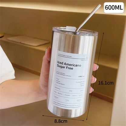 Stainless Steel Thermos Coffee Mug with Straw 20.3oz