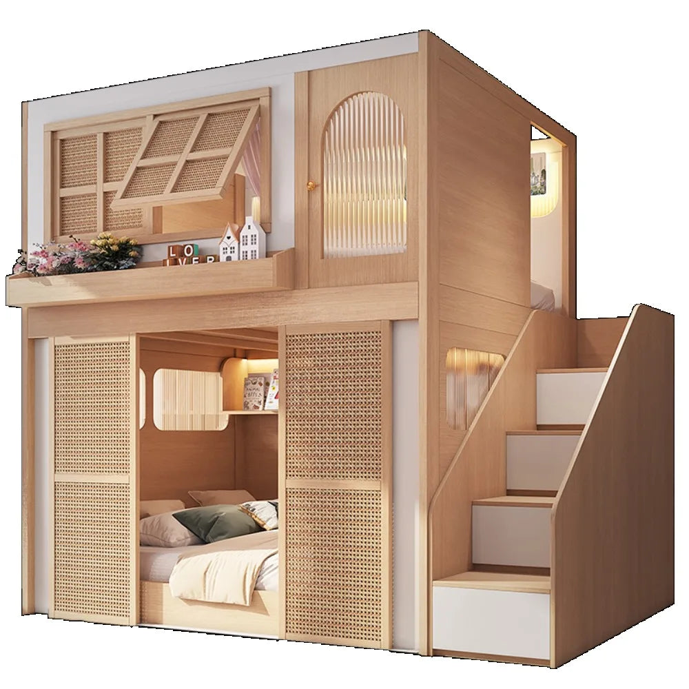 Partitioned High Low Bunk Bed with Private Sleeping Areas
