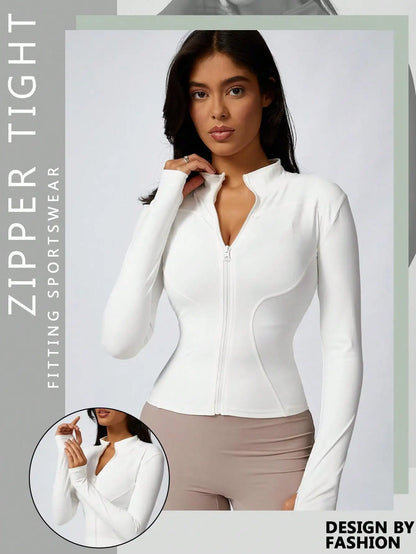 Women's Zip-Up Turtleneck Sports Jacket – Slim-Fit Activewear Top