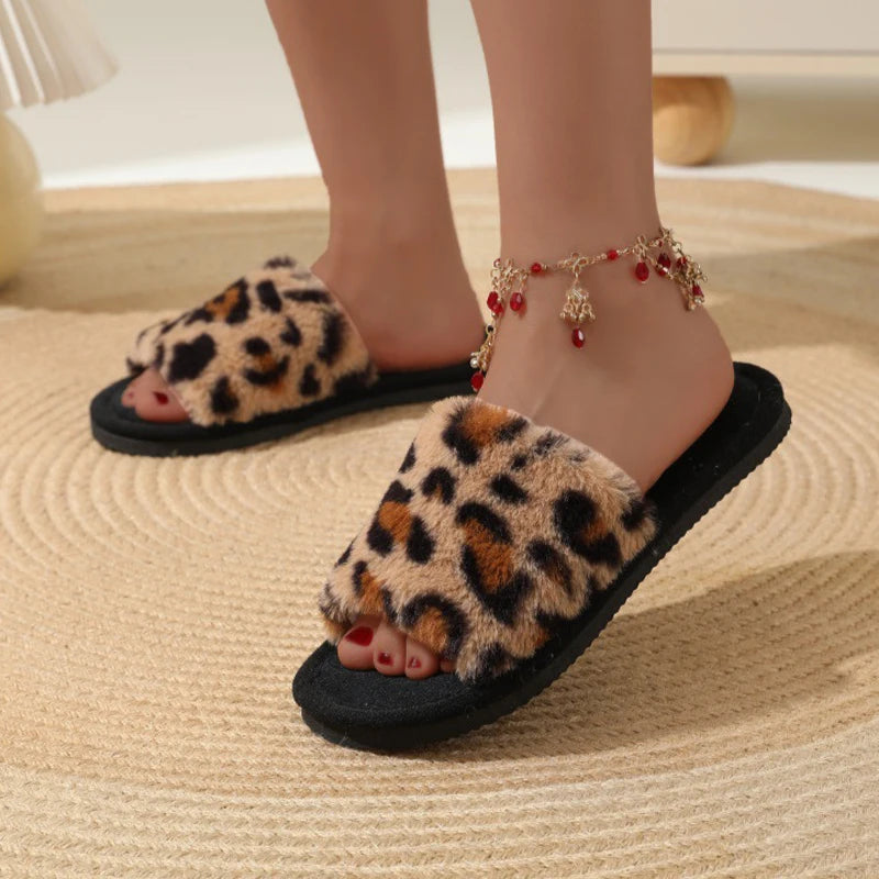 Women's Plush Fuzzy Slippers – Warm Non-Slip Flat Slides for Winter