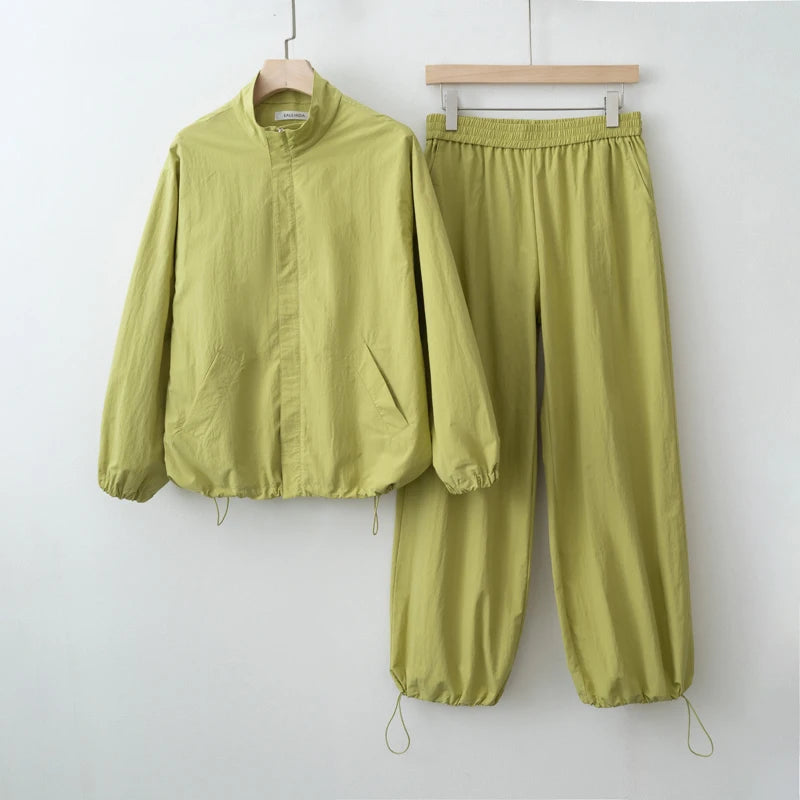 Women's Jacket and Wide Leg Pants Set Casual Sporty Two-Piece