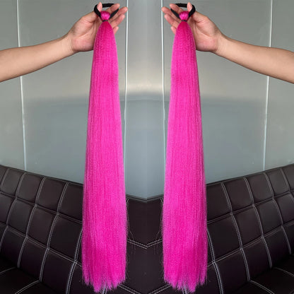 Synthetic Ponytail Hair Extension 2pcs – Long Straight, Colorful, Braiding Hairpiece with Rubber Band