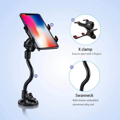 360° Suction Cup Car Phone Holder with Flexible Gooseneck Arm