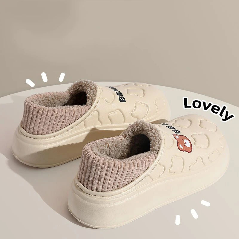 Waterproof Plush Bear Slippers – Warm Anti-Slip Indoor Outdoor Shoes