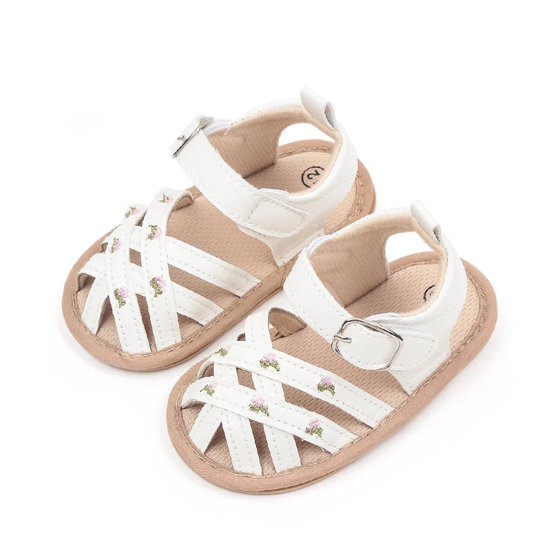 Baby Girl Flower Sandals – Cross Strap Soft Sole Summer Shoes