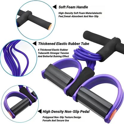 Resistance Band Pedal Exerciser 4-Tube Pull Rope for Yoga, Abs & Full Body Workout