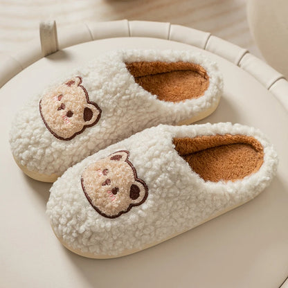 Cartoon Bear Fluffy Slippers – Warm Non-Slip Indoor House Shoes
