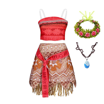 Moana Girls Costume Polynesian Princess Two-Piece Dress Up Set