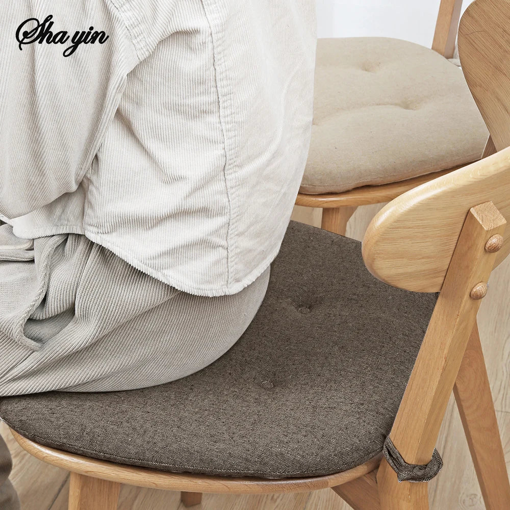 Cotton Linen Chair Cushion – Breathable U-Shape Seat Pad with Ties
