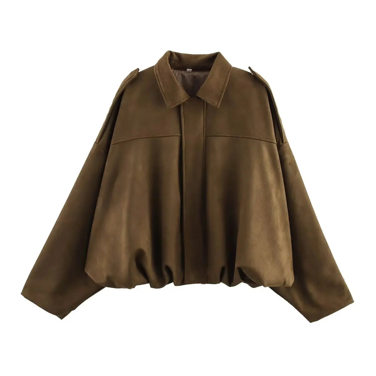 Women's Oversized Suede Bomber Jacket – Long Sleeve Zip-Up Streetwear Coat